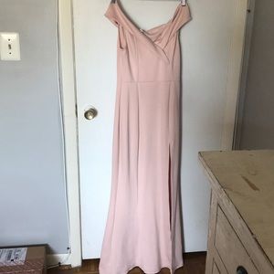 Off the shoulder slit bridesmaid/prom/evening gown